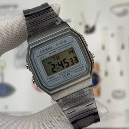 ساعت دیجیتال کاسیو نوستالژی F-91w بند شفاف طوسی