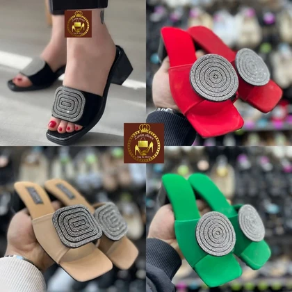 صندل روفرشی نگینی مجلسی زنانه جلو مربع