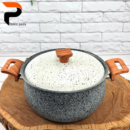 قابلمه 24 دسته چوبی گرانیتی طوسی سفید هاناتک