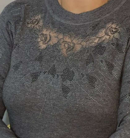 بلوز بافت زنانه گپ مجلسی کار شده ترک