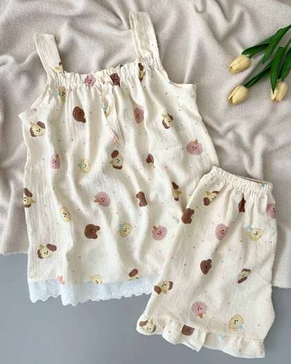 ست تاپ پایین خامه دوزی و شلوارک کد 5017