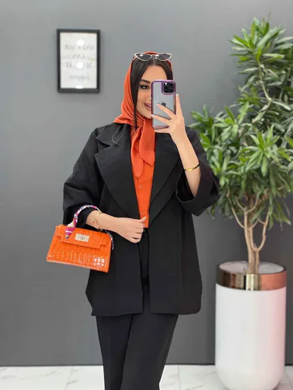 مانتو یقه دوبل آستین پاکتی