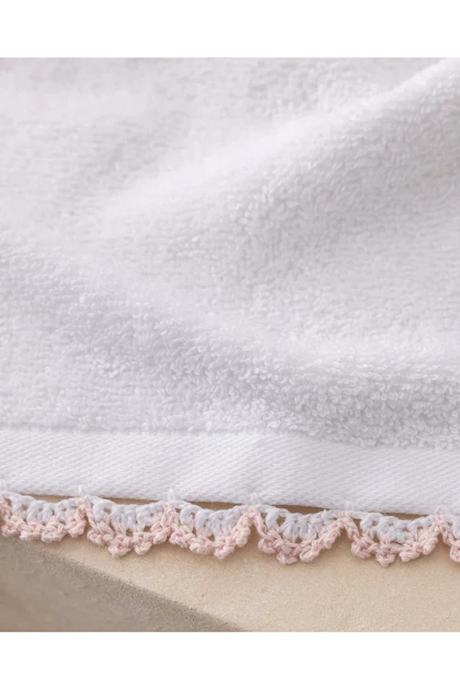 حوله دست 2 عددی Madame Coco مدل Bastienne - سفید/صورتی پودری