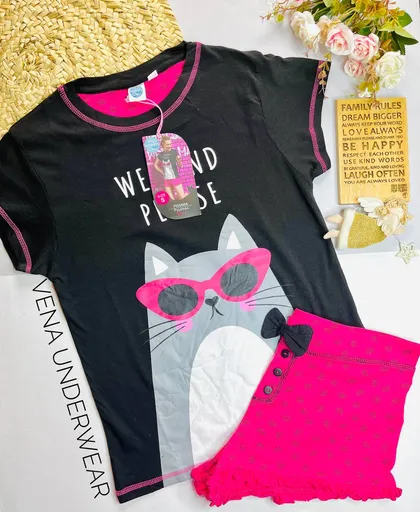 تیشرت و شورتک نخی طرح گربه برند اروپایی