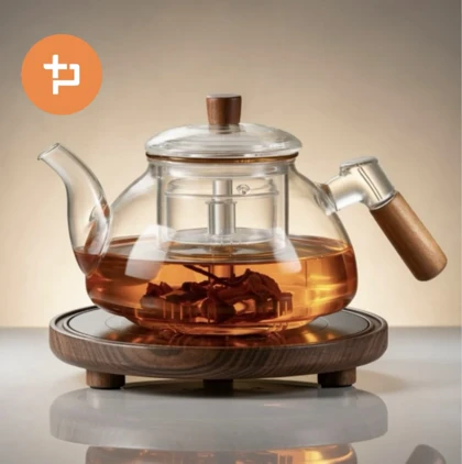 قوری پیرکس دسته چوبی در دو رنگ