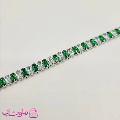 گردنبند زنانه تنیسی پهن دورنگ سبز سفید کد 2598