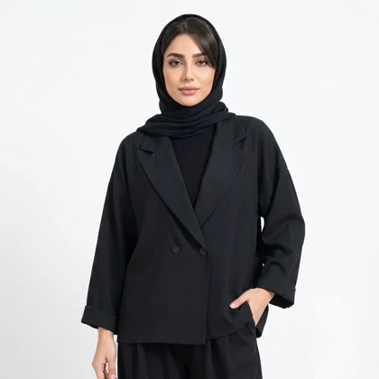 کت آستین پاکتی نخی مشکی مدل آلفا علیدسا