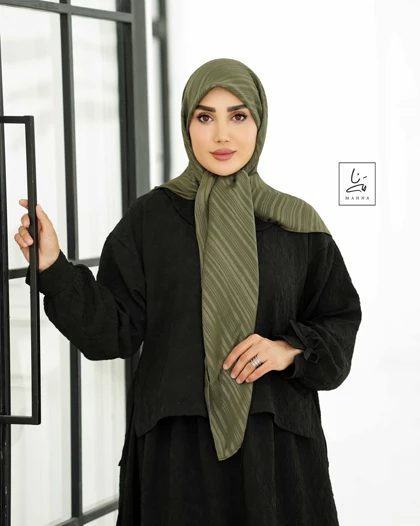 روسری حریر لمه سروین سبز زیتونی