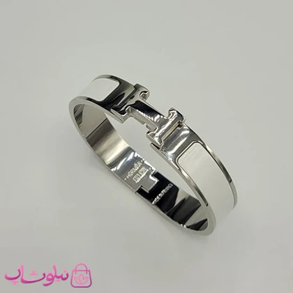 دستبند زنانه هرمس سفید نقره ای استیل قفل اورجینال کد 680