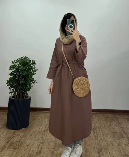 مانتو بلند لینن کمرگت ویولت(ایراد دار)