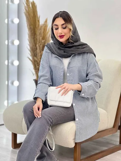 شومیز راه راه برش‌دار
