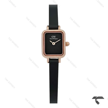 دنیل ولینگتون مینی مستطیلی رزگلد صفحه مشکی مهندسی بند چرم DW-10704-L
