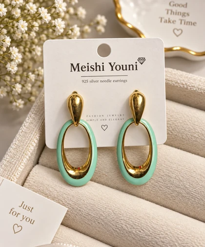 گوشواره میناکاری سبز ترند 2026 رنگ ثابت