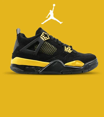 کفش کتانی ساق‌دار مردانه مشکی زرد Nike air jordan 4 مدل 2176