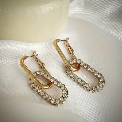 گوشواره زنانه مجلسی مدل Square Jewel (جواهری رنگارنگ)