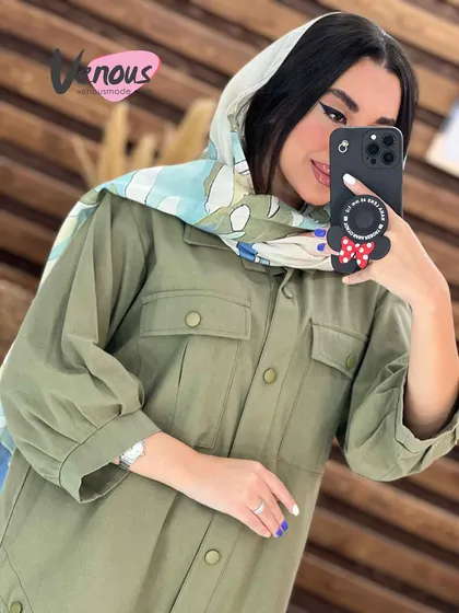 مانتو آستین سه ربع جلو دکمه
