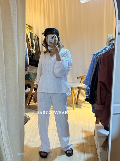 ست شومیز و شلوار لینن زنانه- استایل خنک و راحت کد 078