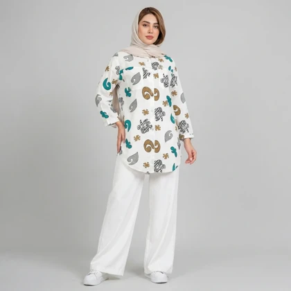 مانتو زنانه لینن طرح دار پازل کد 205