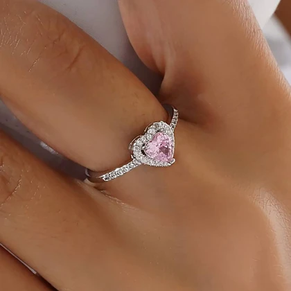 انگشتر نقره زنانه مدل قلب صورتی