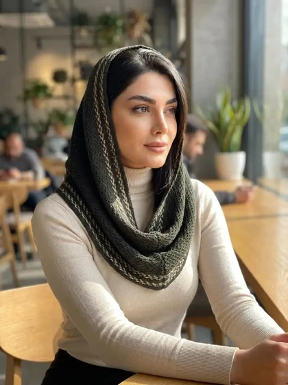 شال بافت ریز رینگی طرح حاشیه پیچازی | لطیف و خاص برای استایل زمستانی