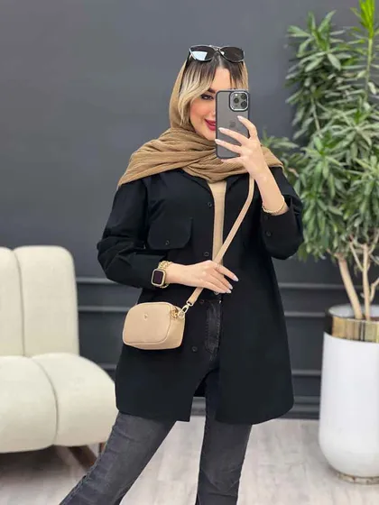 مانتو لینن رنگی دو جیب پاکتی