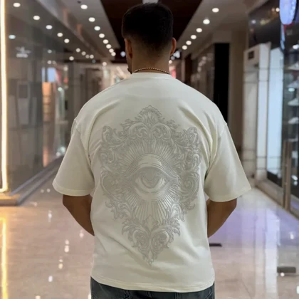 تیشرت یقه گرد چاپی پفکی برجسته چشم پولیزی سفید 171