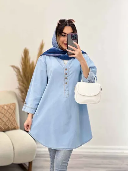 مانتو جین چهاردکمه زاپ‌دار