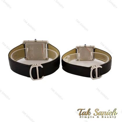 ساعت کارتیه تانک ست سیلور بند چرم مشکی Cartier-5272-S