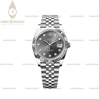 ساعت مچی رولکس سوئیسی سیلور ایندکس نگین صفحه خاکستری Rolex Datejust