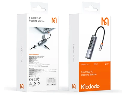 هاب تایپ‌سی با 5 پورت مک‌دودو MCDODO USB-C USB3.0x3+PD100WxRJ45 HU-111