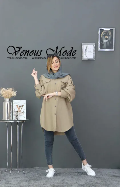 مانتو پوپلین جیب چاپی دکمه دار