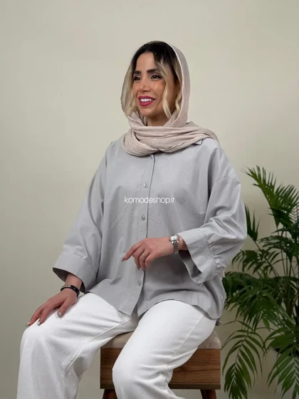 شومیز لینن باکسی زنانه مدل ابرا