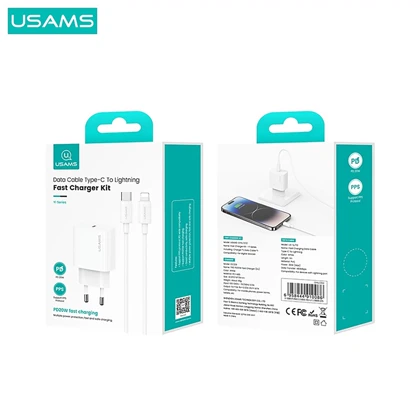 شارژر دیواری 20 وات یوسامز usams مدل CC226 + SJ712 با کابل تایپ سی به لایتنینگ