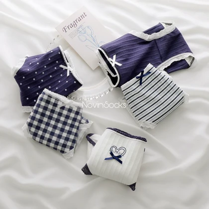 پک 12 عددی شورت نخی سورمه ای طرح قلب و پاپیون( سایز XL)