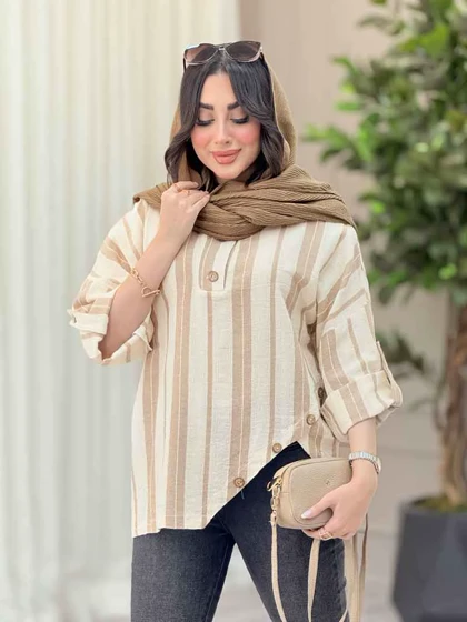 شومیز راه راه پایین هلال چهاردکمه