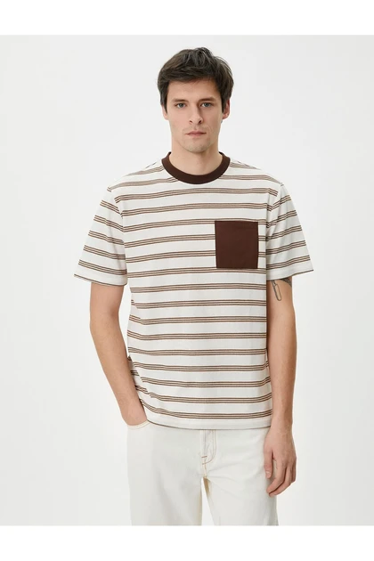 تیشرت مردانه 4sam10083hk قهوه ای راه راه 24YY59002135