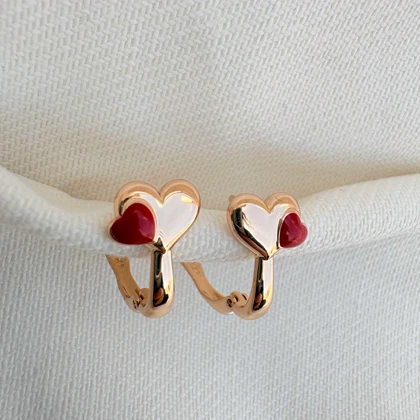 گوشواره قلب طلایی و قرمز ژوپینگ