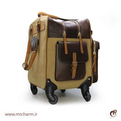 چمدان چرخدار چرم و برزنت mrch30060