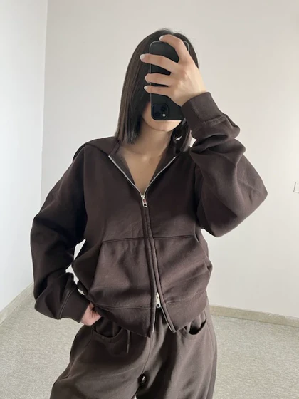 سویشرت دو زیپ باکسی Bershka قهوه ای کد 273