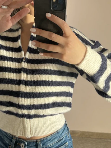 بامبر بافت راه راه سورمه ای H&M کد 256