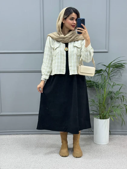 ست پیراهن مانتویی و کت شانل ملودی