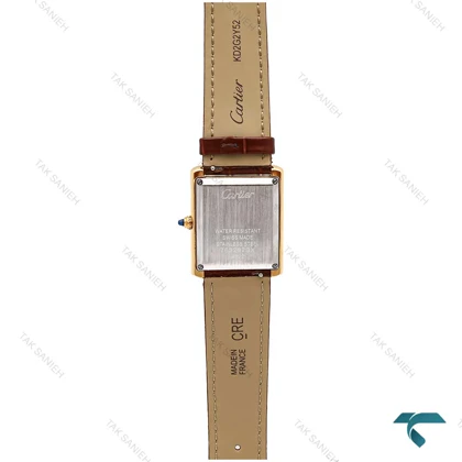 ساعت کارتیر Tank زنانه طلایی بند چرم قهوه ای مدیوم Cartier-6364-G