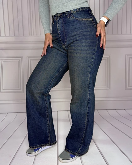 خرید شلوار جین نیم بگ آبی تیره تینت زنانه Women's Dark Tint Blue Semi-Baggy Jeans کد 913203