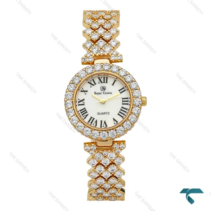 ساعت رویال کرون زنانه مجلسی طلایی فول نگین ایندکس یونانی Royal-7250-L
