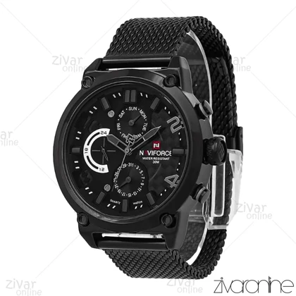 ساعت اورجینال ناوی فورس NaviForce مردانه سه موتوره فول مشکی بند حصیری 107007
