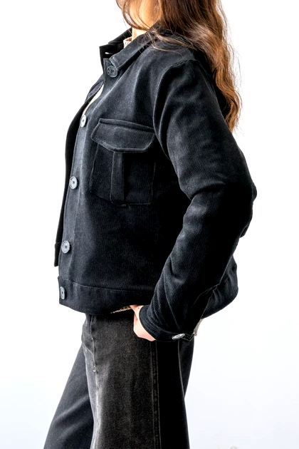 کت جیب‌دار مخمل کبریتی زنانه