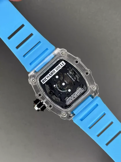ساعت مچی ریچارد میل صفحه اسکلتون بند رابر آبی Richard Mille