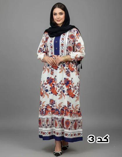 پیراهن ساحلی وارداتی دکمه دار طرح گل‌دار 7314