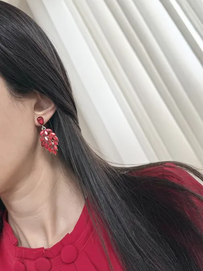 گوشواره مجلسی فول نگین طرح برگ