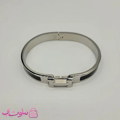 دستبند زنانه هرمس مشکی نقره ای استیل قفل اورجینال کد 680